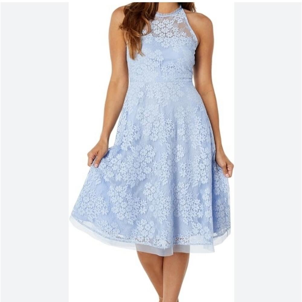 Vince Camuto Blue Lace Halter Neck Dress w/ Pockets Size 14